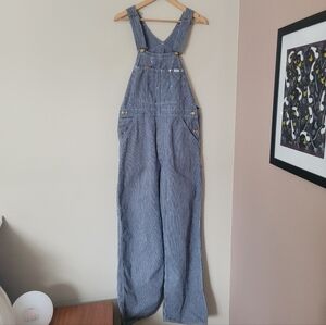 Vintage 70s Lee Hickory Striped Railroad Denim Jean Overalls Workwear 34 x 30